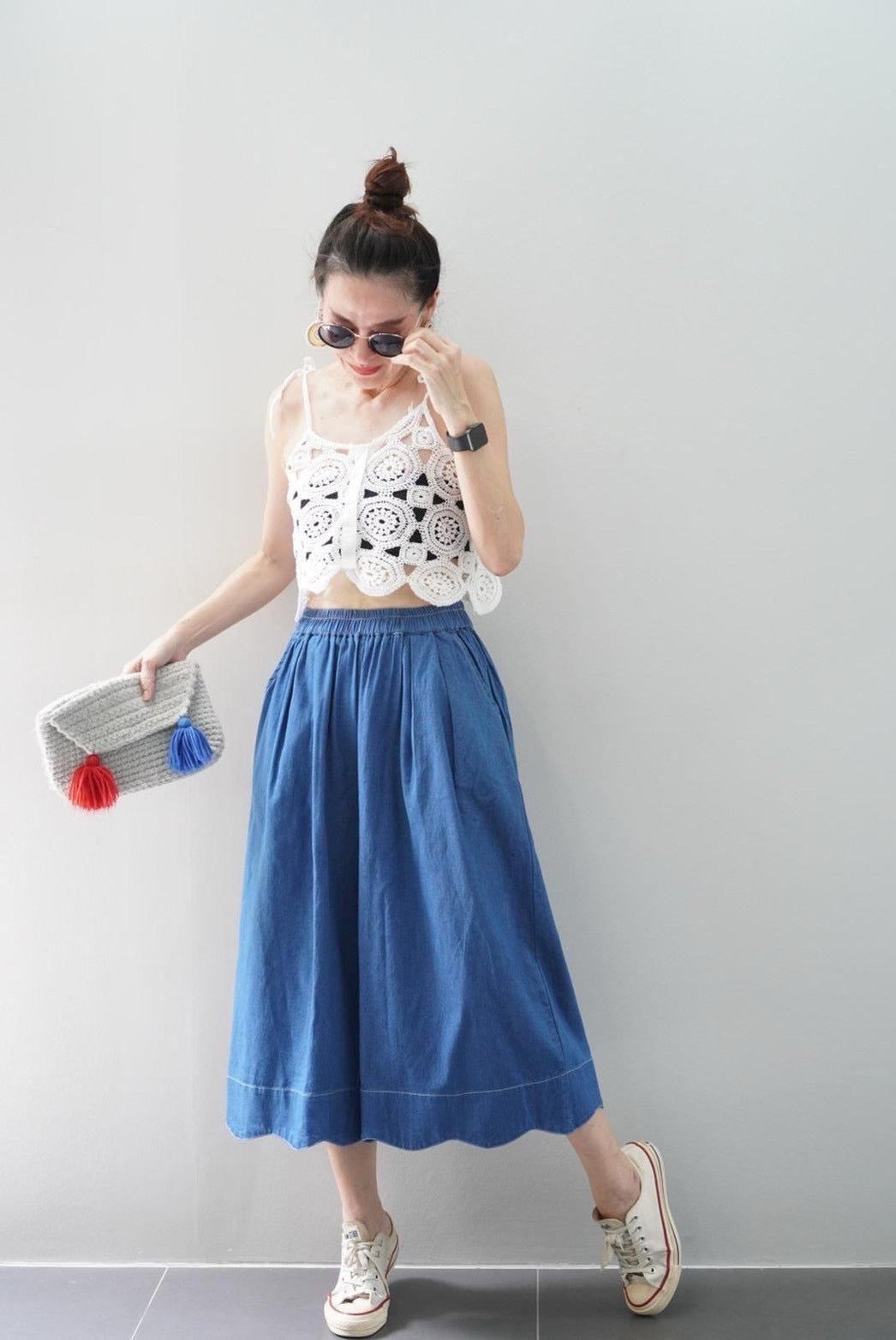 Scallop Denim Culottes