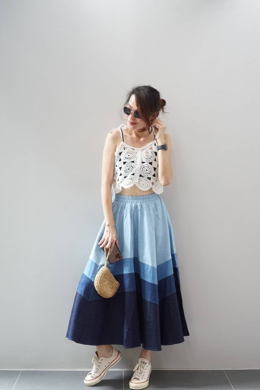 Chevron Denim Skirt