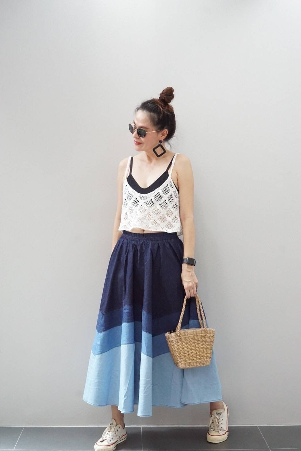 Chevron Denim Skirt