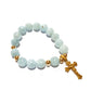 Gems Aquamarine Rosary in 10K spacers with Cross