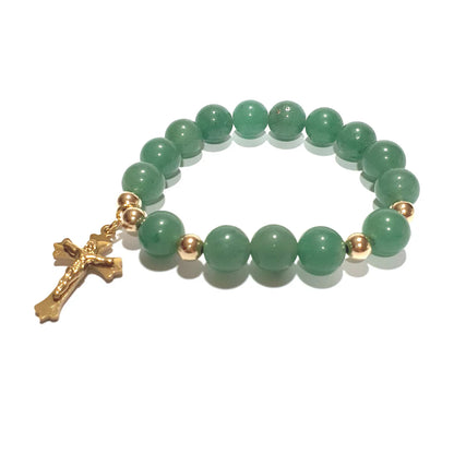 Gems Aventurine Rosary with 10K Spacers and Cross