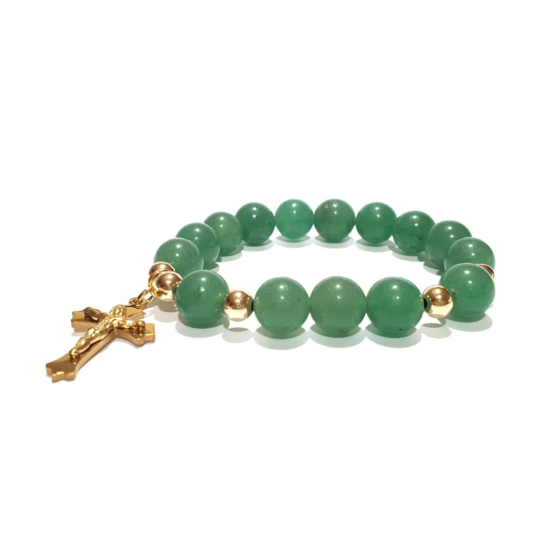 Gems Aventurine Rosary with 10K Spacers and Cross