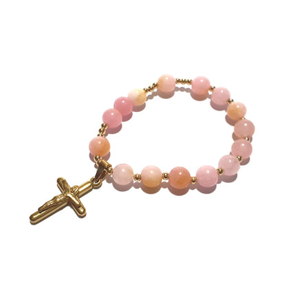 Gems Chalcedony Rosary in 10K Spacers and Stainless Cross