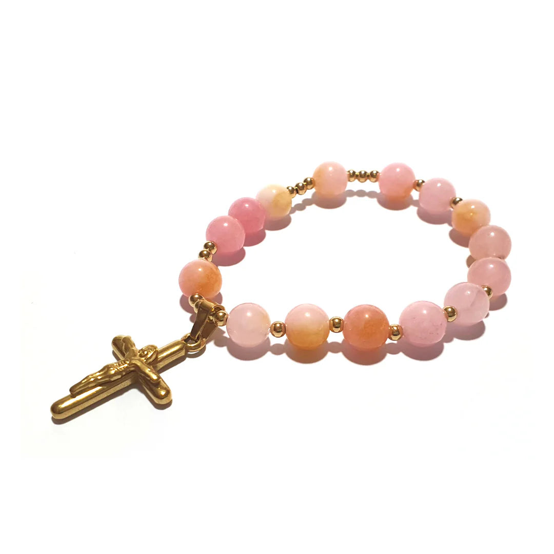 Gems Chalcedony Rosary in 10K Spacers and Stainless Cross