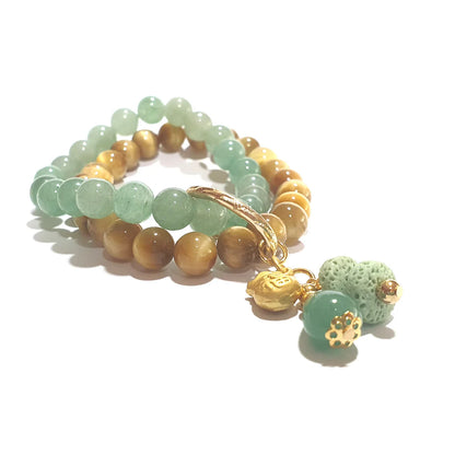 Gems Golden tiger's eye and aventurine double layer bracelet