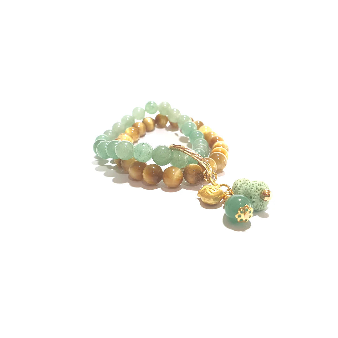 Gems Golden tiger's eye and aventurine double layer bracelet