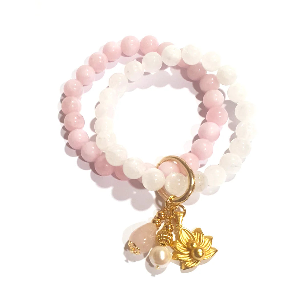 Gems Madagascar Rose quartz and rainbow moonstone double layer combination bracelet