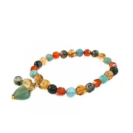 Gems Health and Wealth Combo - Amazonite, Citrine, Moss Agate, and Red Agate with Charm