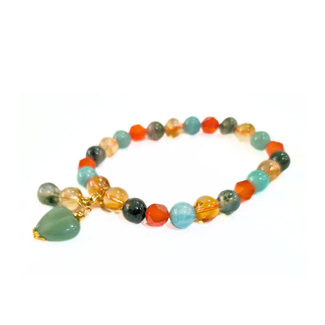 Gems Health and Wealth Combo - Amazonite, Citrine, Moss Agate, and Red Agate with Charm