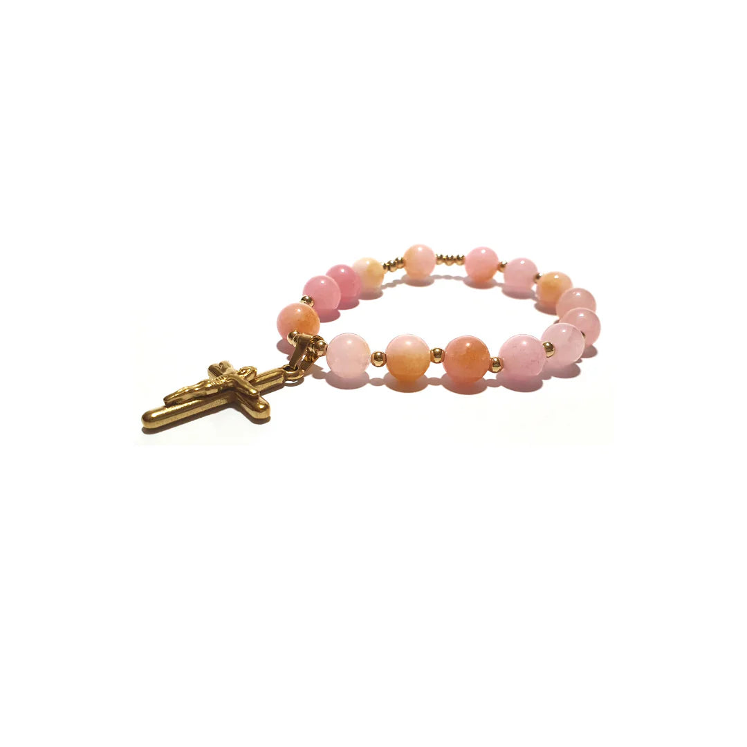 Gems Chalcedony Rosary in 10K Spacers and Stainless Cross