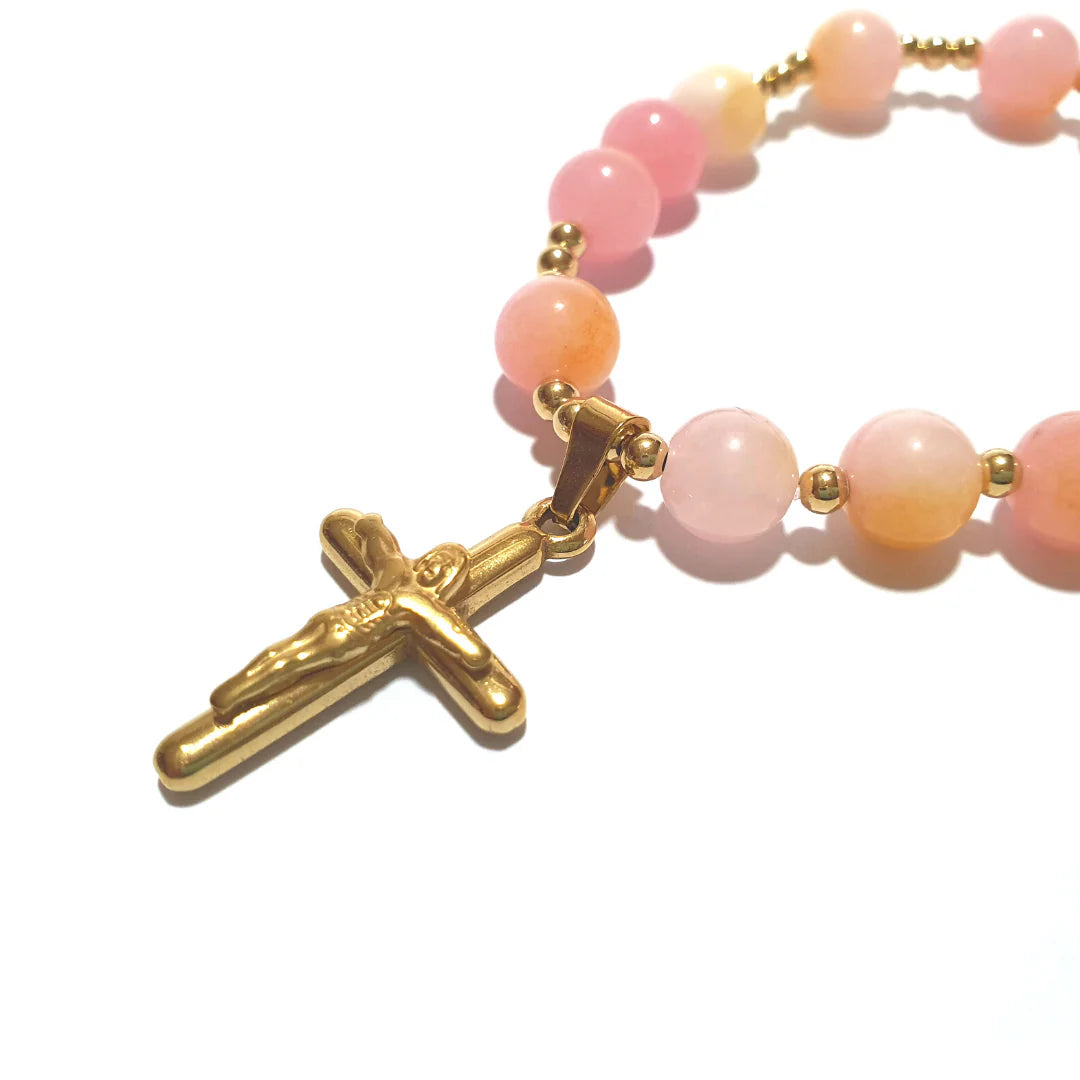 Gems Chalcedony Rosary in 10K Spacers and Stainless Cross