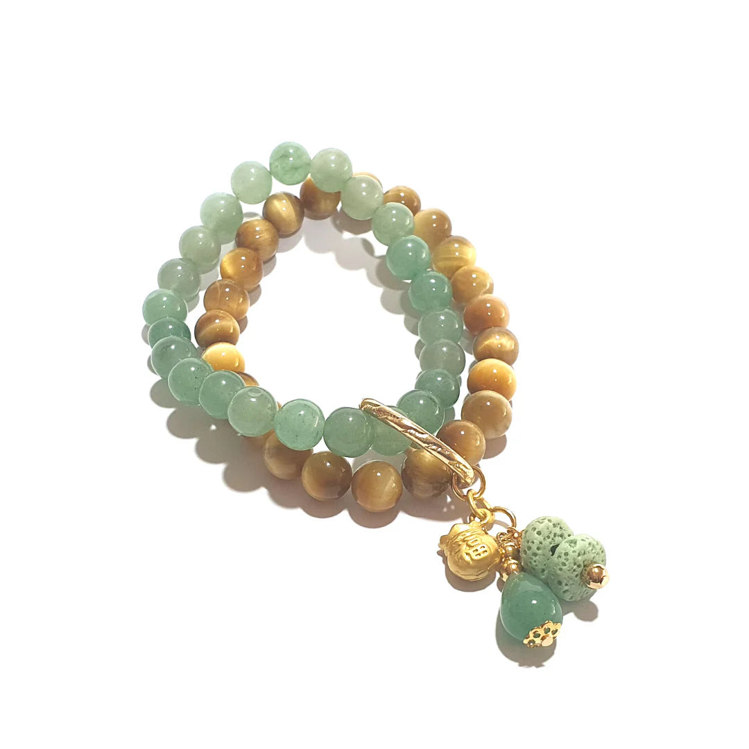 Gems Golden tiger's eye and aventurine double layer bracelet