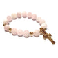 Gems Rose Quartz rosary bracelet in 10K spacers and stainless Cross