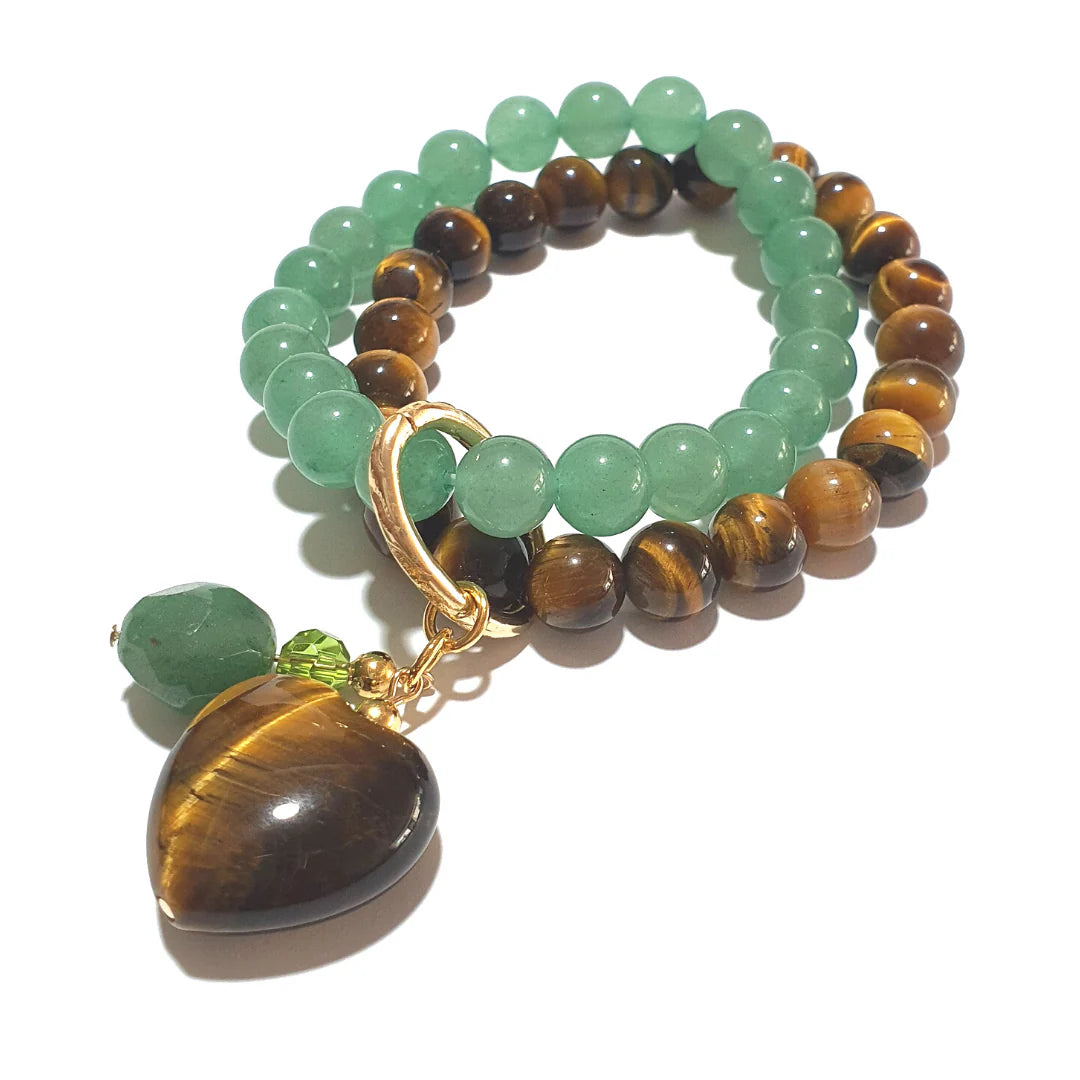 Gems Aventurine and tiger's eye double layer gemstone bracelet