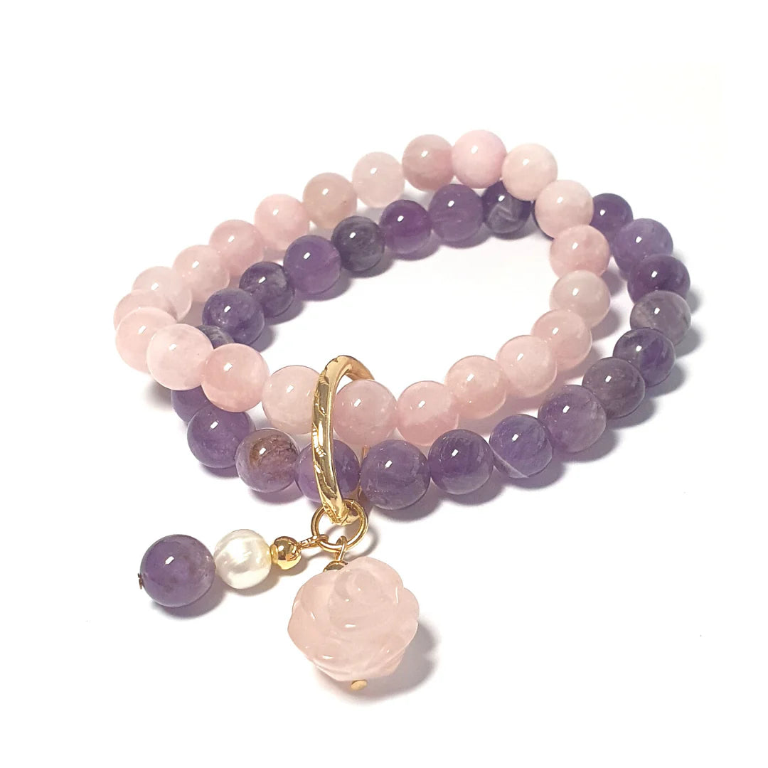 Gems Madagascar Rose Quartz and Amethyst Double Layer