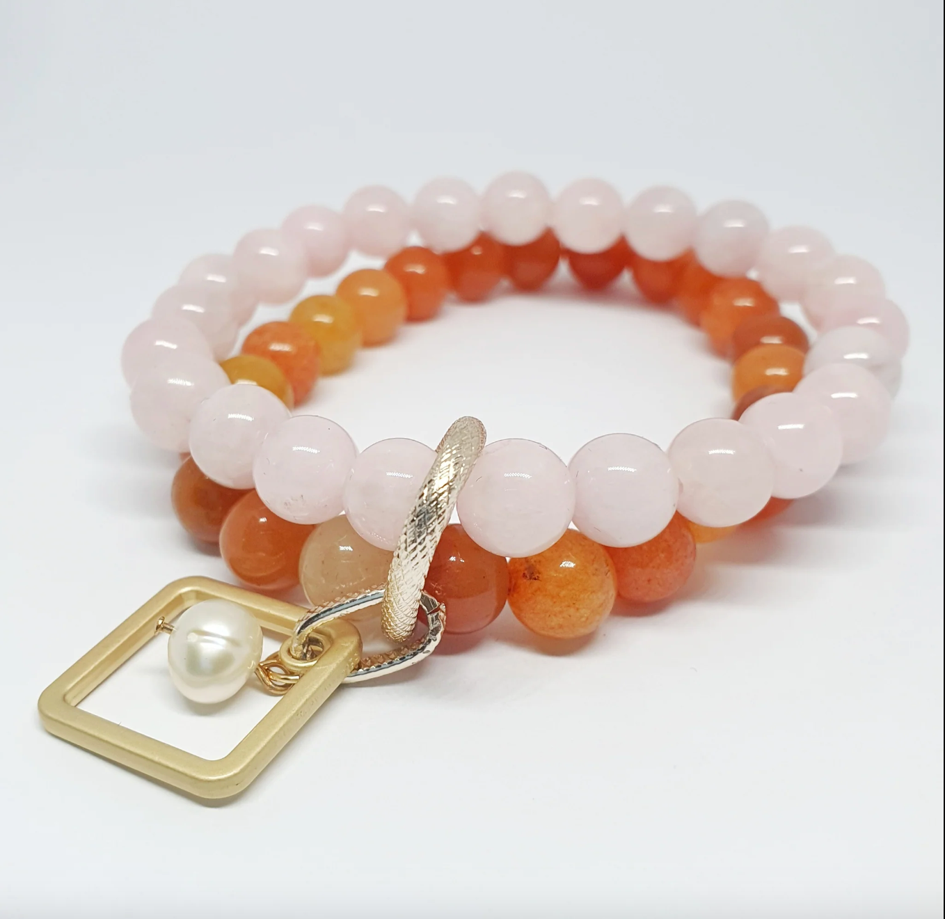 Gems Carnelian and Madagascar Rose Quartz Double Layer