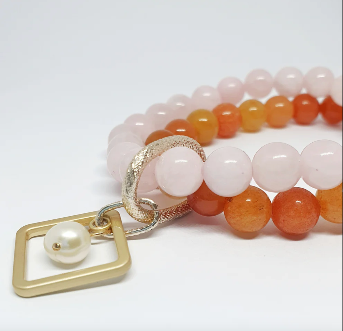 Gems Carnelian and Madagascar Rose Quartz Double Layer