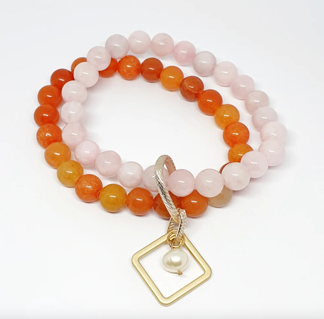 Gems Carnelian and Madagascar Rose Quartz Double Layer