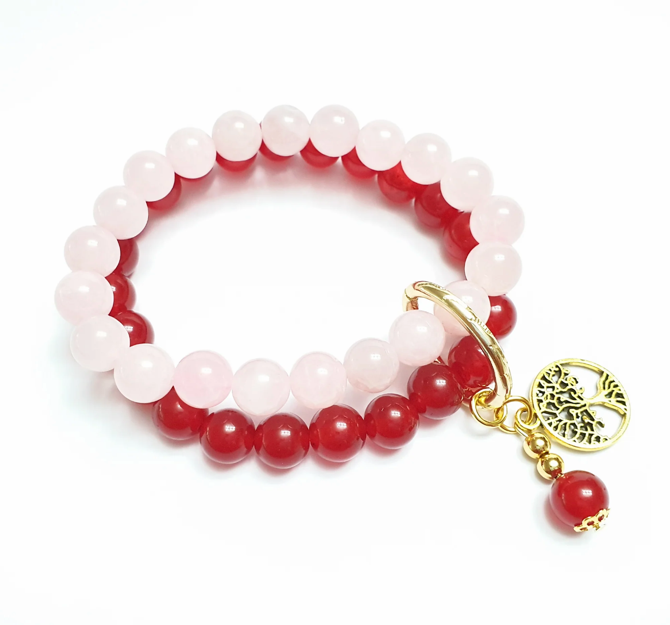 Gems Rose quartz and ruby quartz double layer gemstone bracelet