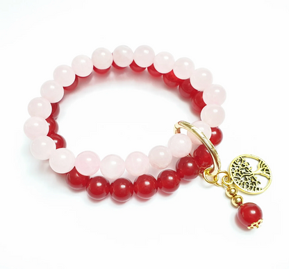 Gems Rose quartz and ruby quartz double layer gemstone bracelet