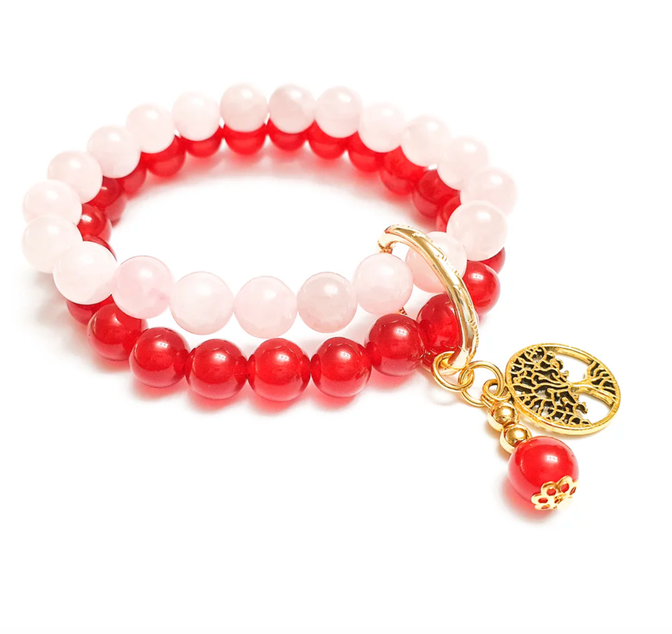 Gems Rose quartz and ruby quartz double layer gemstone bracelet