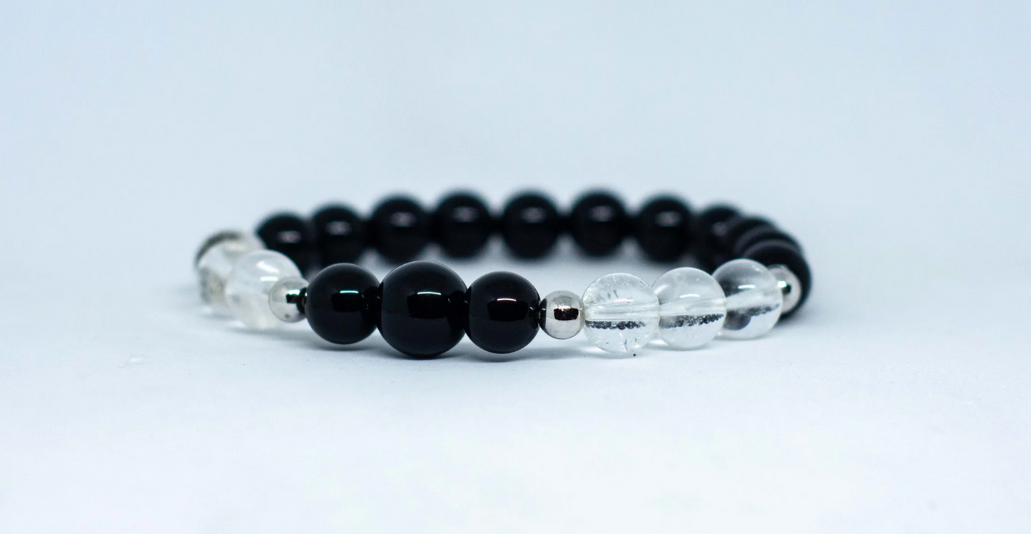 Gems Black Onyx and Clear Quartz for Protection