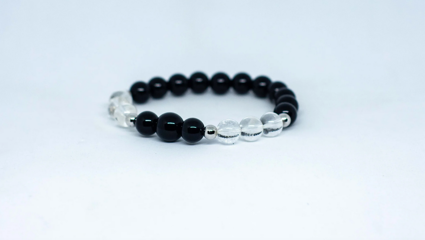 Gems Black Onyx and Clear Quartz for Protection