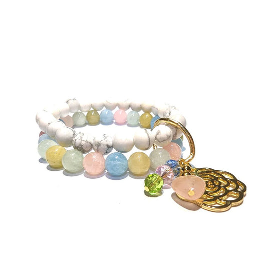 Gems Calm and happiness morganite and howlite gemstone bracelet