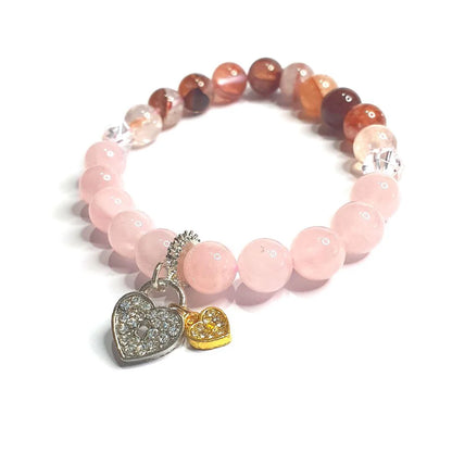 Gems Self Love fire quartz and rose quartz with double heart gemstone bracelet