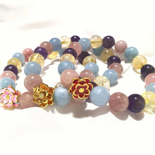 Gems All In One Bracelet Rose Quartz, Amethyst, Citrine, Aquamarine